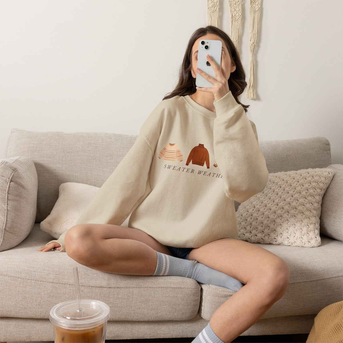 Sweater Weather illustration Sweatshirt | cozy knit sweaters graphic