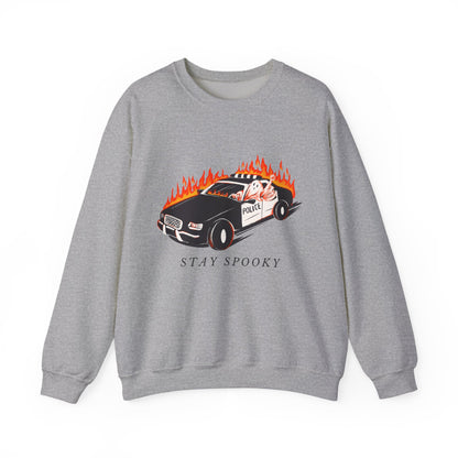 Stay Spooky Police Car Sweatshirt | Flaming Patrol Crewneck