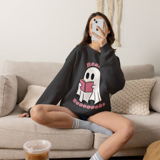 Read Booooks ghost reading sweatshirt | Halloween book lover top
