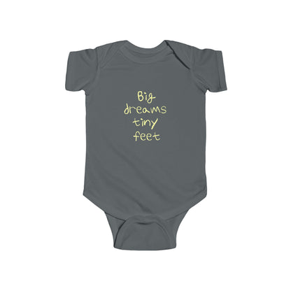 Baby Bodysuit - "Big Dreams Tiny Feet" Cute Infant One-Piece (Grey)