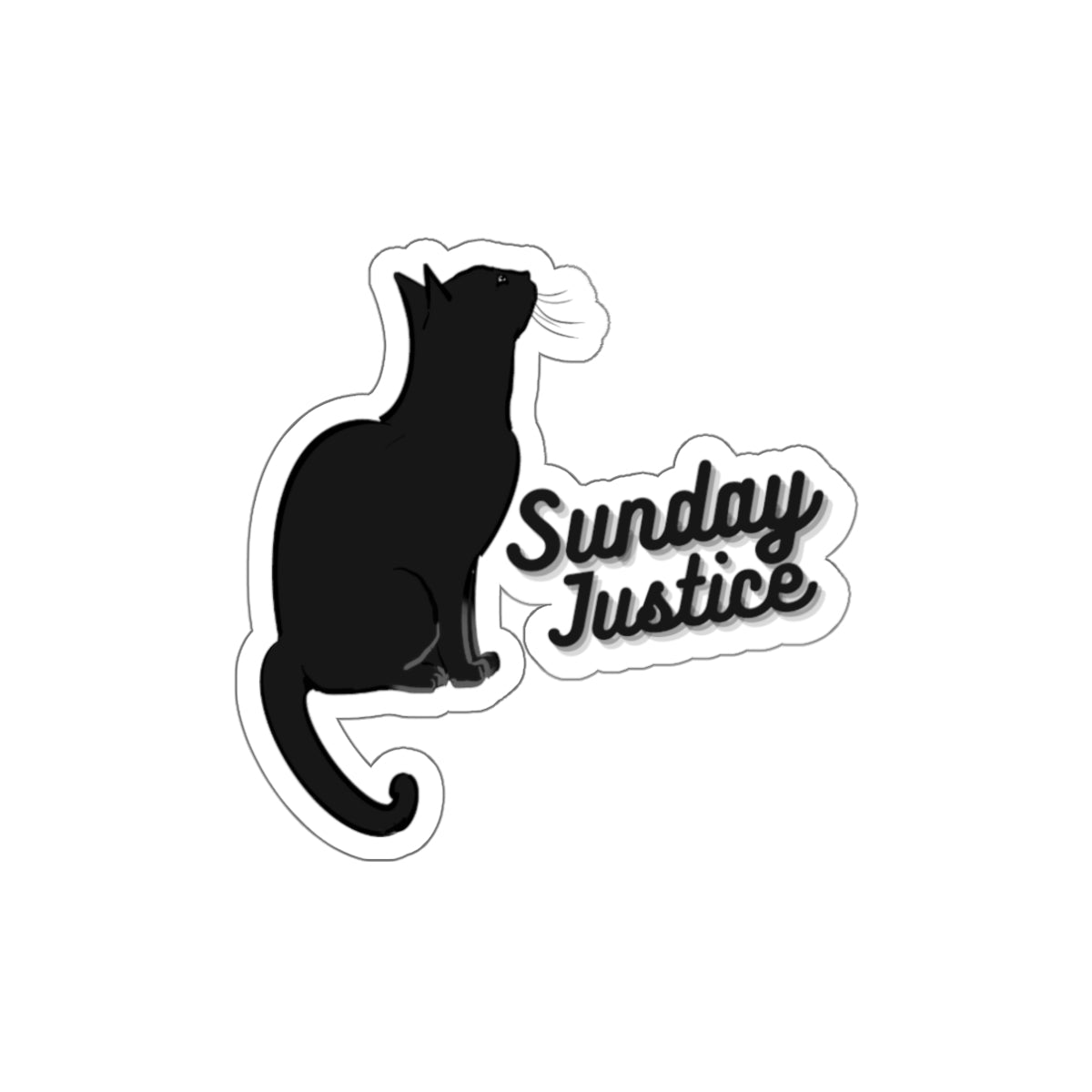 Sunday Justice Cat Die-Cut Sticker — Black Cat Silhouette Laptop Decal