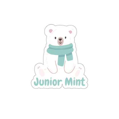 Mint Scarf Polar Bear Die-Cut Sticker — "Junior Mint" Cute Winter Laptop Decal