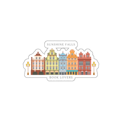 Sunshine Falls Book Lovers Die-Cut Sticker — Colorful Rowhouse Bookstore Decal