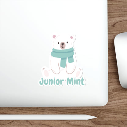 Mint Scarf Polar Bear Die-Cut Sticker — "Junior Mint" Cute Winter Laptop Decal
