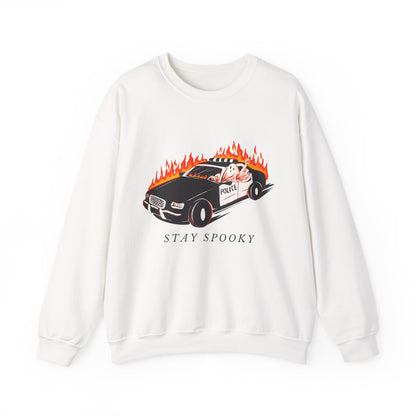 Stay Spooky Police Car Sweatshirt | Flaming Patrol Crewneck