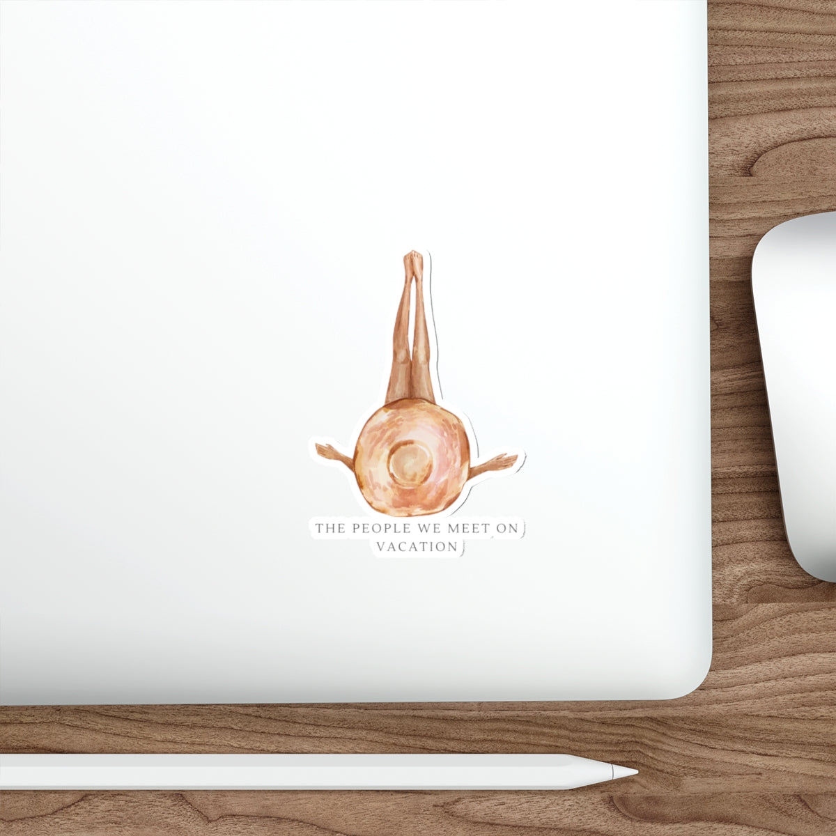 Die-Cut Sticker — Watercolor Sunhat & Lounger “The People We Meet On Vacation” (Travel Vibe)