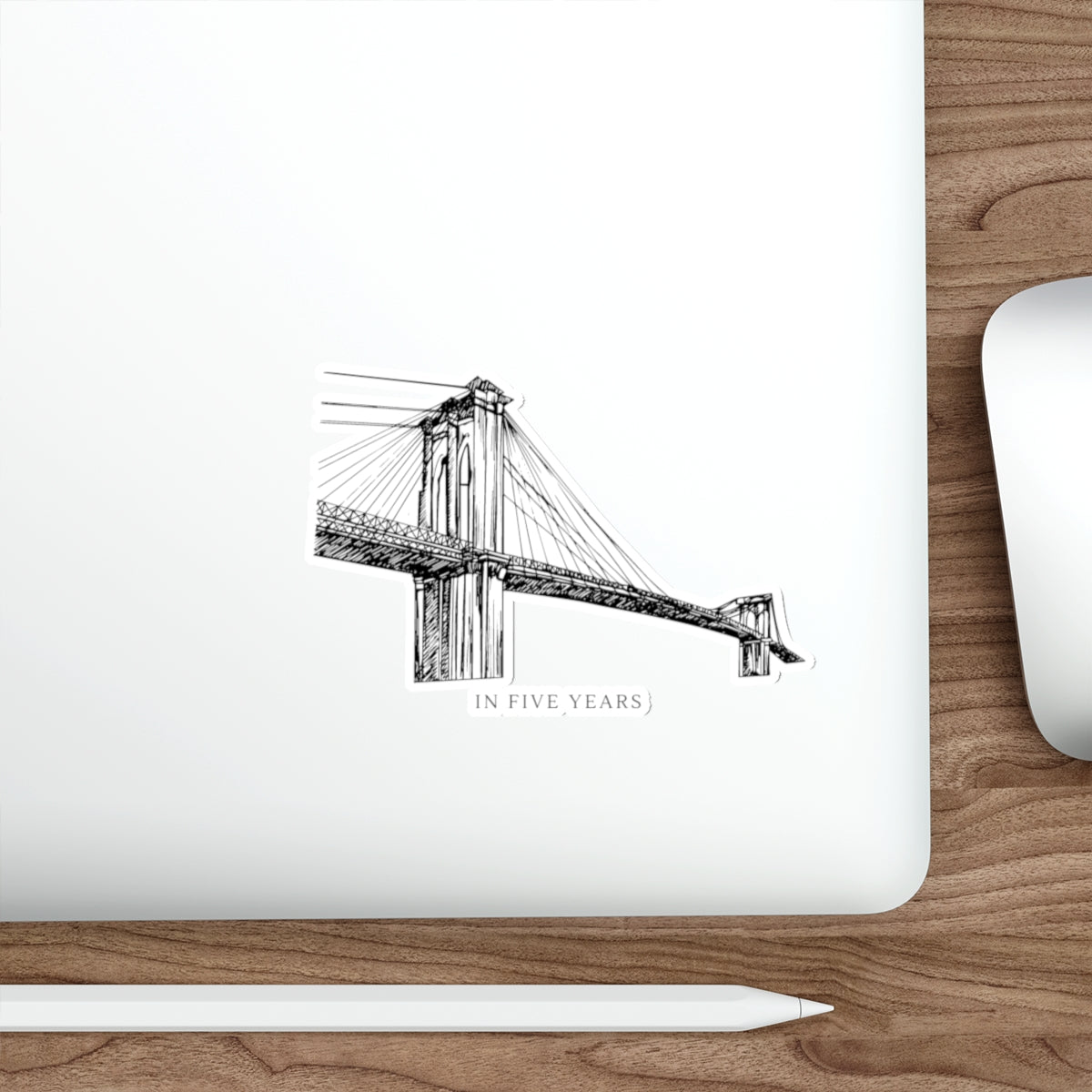 Bridge Sketch Die-Cut Sticker — 'In Five Years' Minimalist Architectural Decal