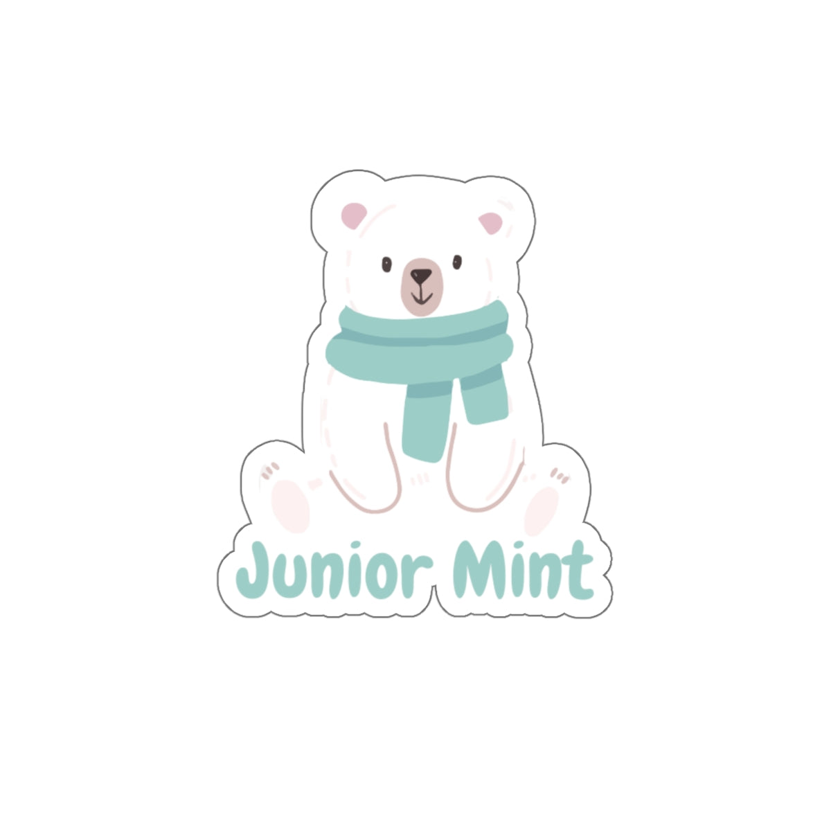 Mint Scarf Polar Bear Die-Cut Sticker — "Junior Mint" Cute Winter Laptop Decal