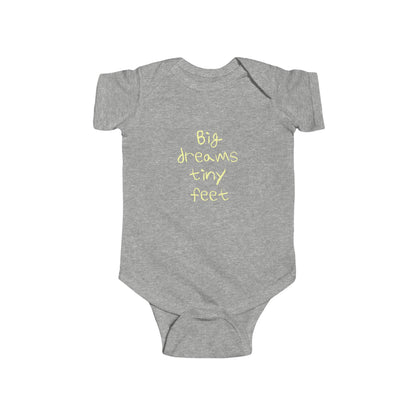 Baby Bodysuit - "Big Dreams Tiny Feet" Cute Infant One-Piece (Grey)