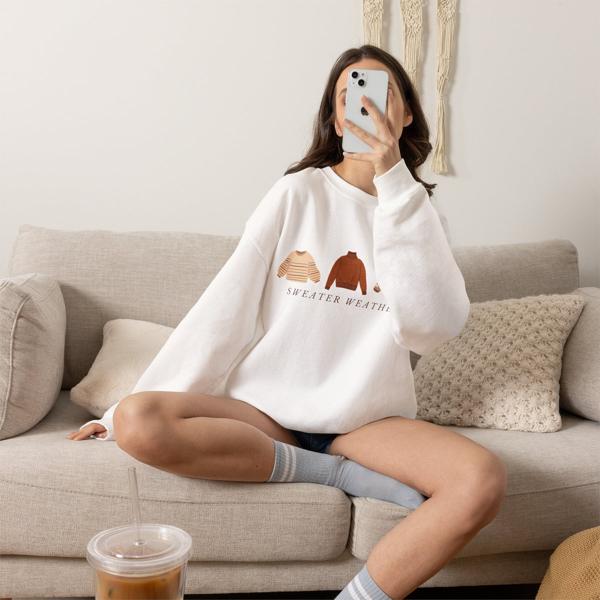 Sweater Weather illustration Sweatshirt | cozy knit sweaters graphic